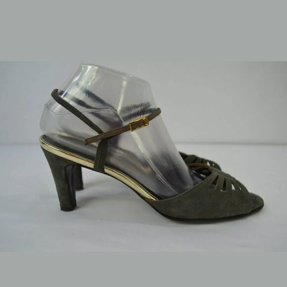 Jack Rogers Gray Leather Peep Toe Slingback Heels - Picture 4 of 8